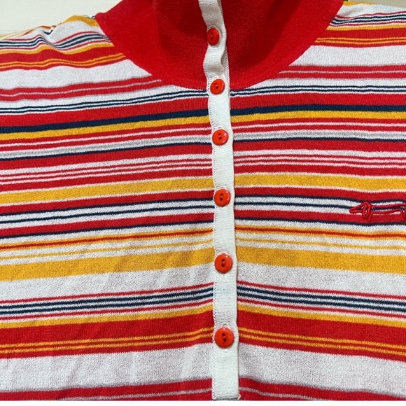 Women Sz 8  Rainbow High neck Stretch Soft Y2K Pull Over Golf Top Sporty Artisan - Picture 4 of 8